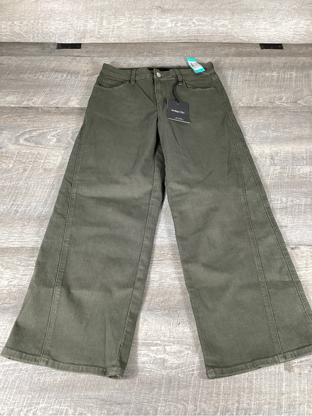Indigo Six Womens Olive Green Wide Leg Jeans Petite 4P High Rise Stretch